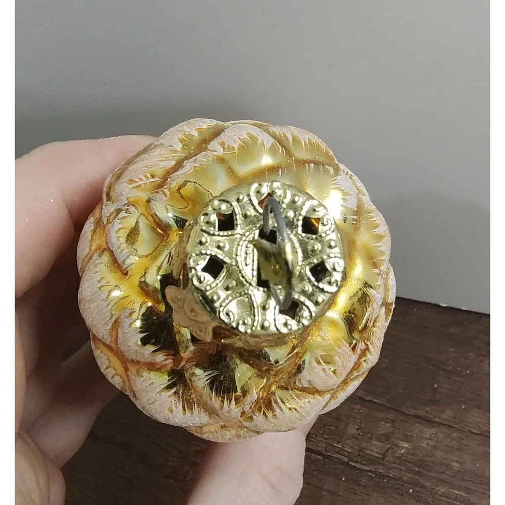 Glass Glitter Snow Covered Gold White Pink Pinecones Ornaments 3